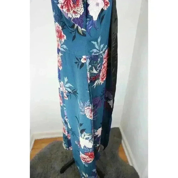 Lulus Lotus Party Teal Blue Floral Print Midi Robe Dress - Size S - Picture 13 of 16